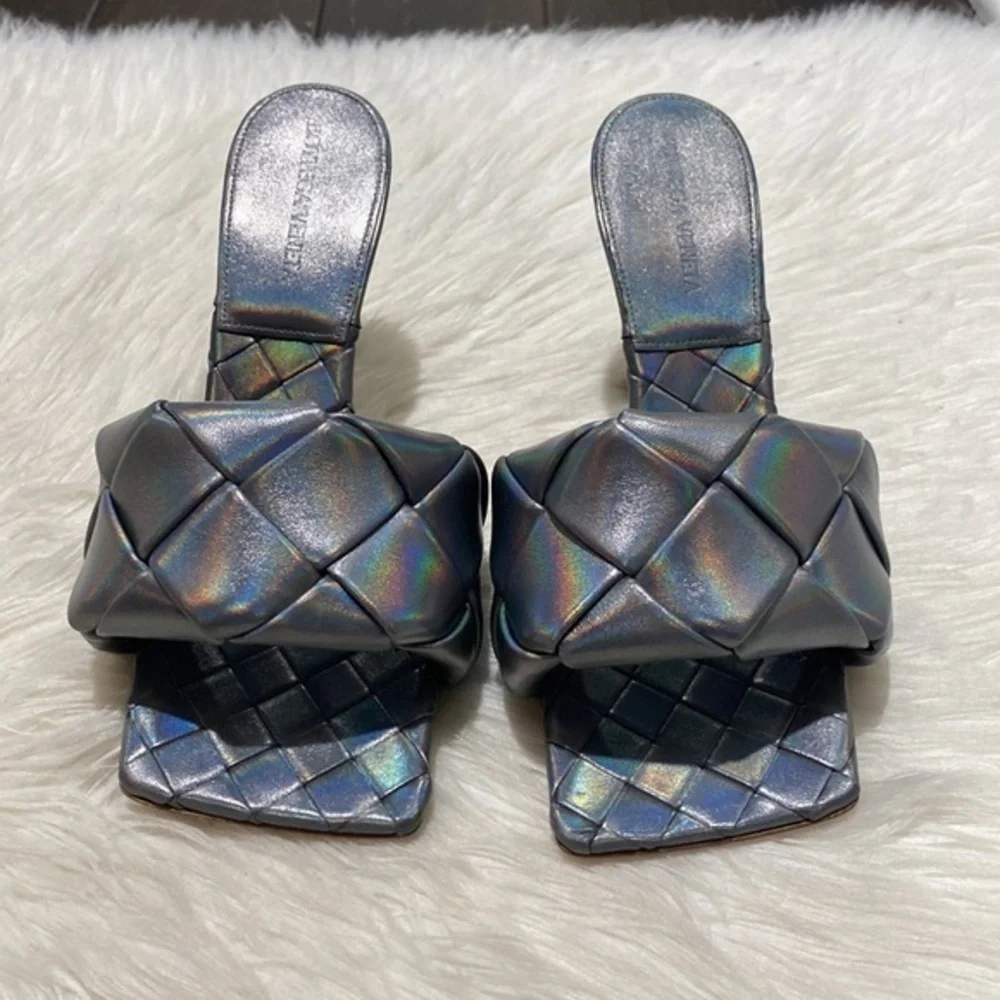 New Bottega Veneta Lido woven high‎ heel slide sandal size 37EU